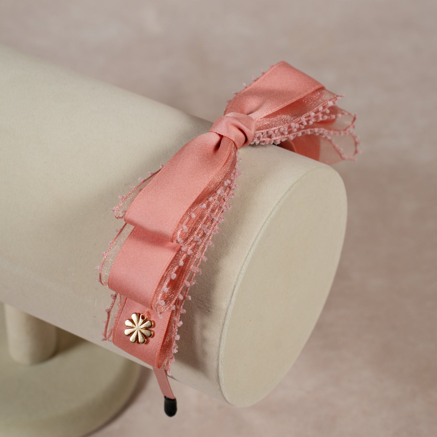satin bow headband | coral