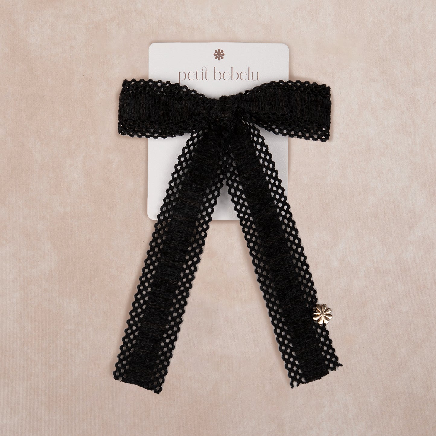 large lattice corduroy bow | black