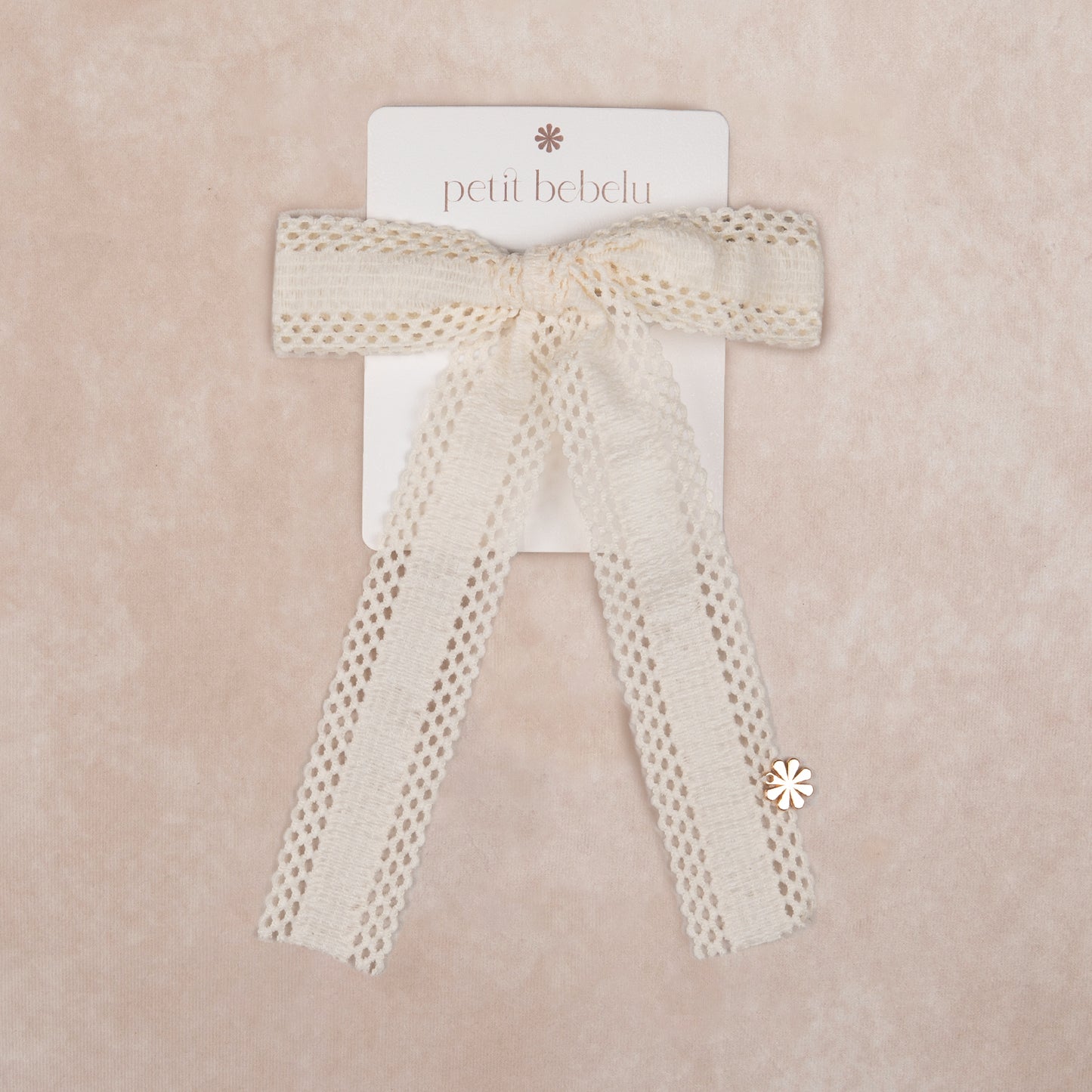large lattice corduroy bow | ivory