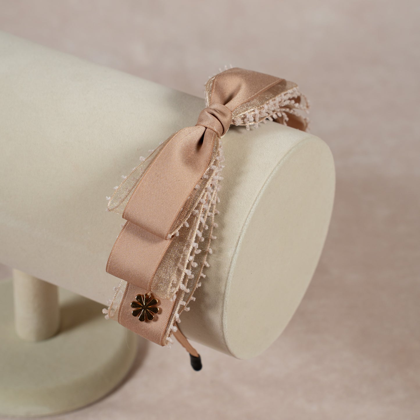 satin bow headband | beige