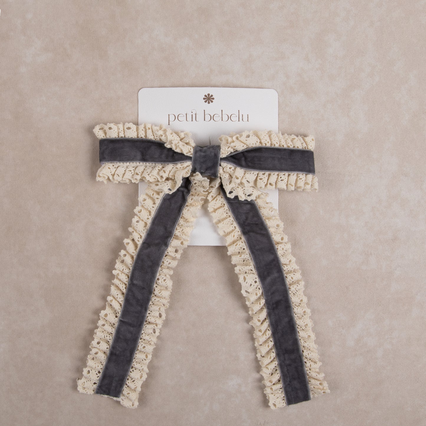large velvet lace bow | grey