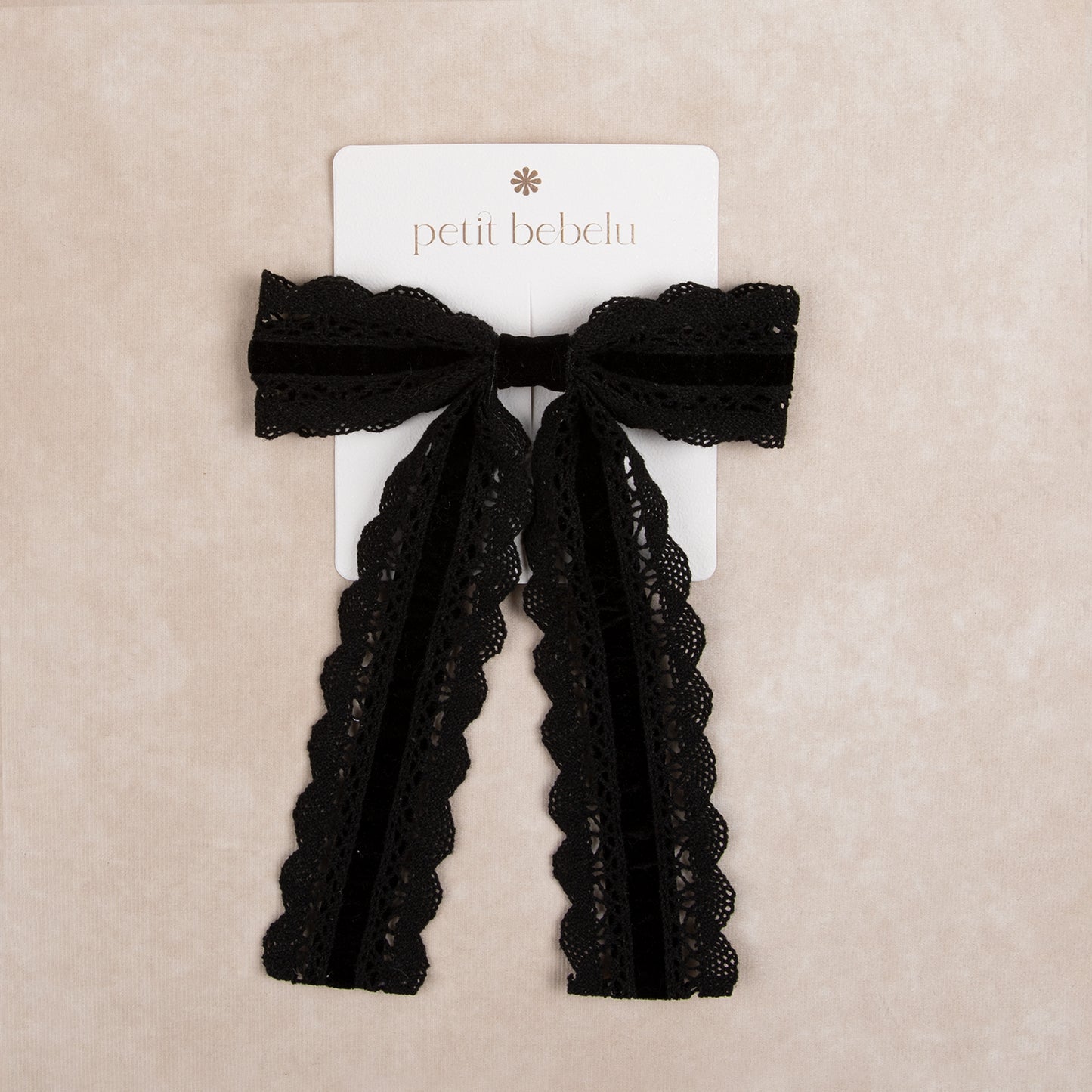 large scalloped velvet lace bow | black