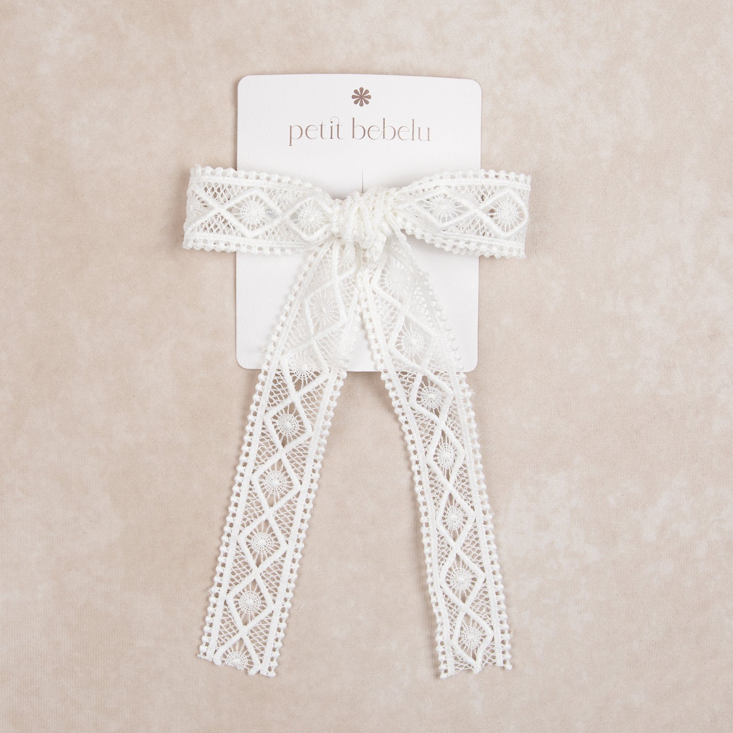 large lace diamond bow | white