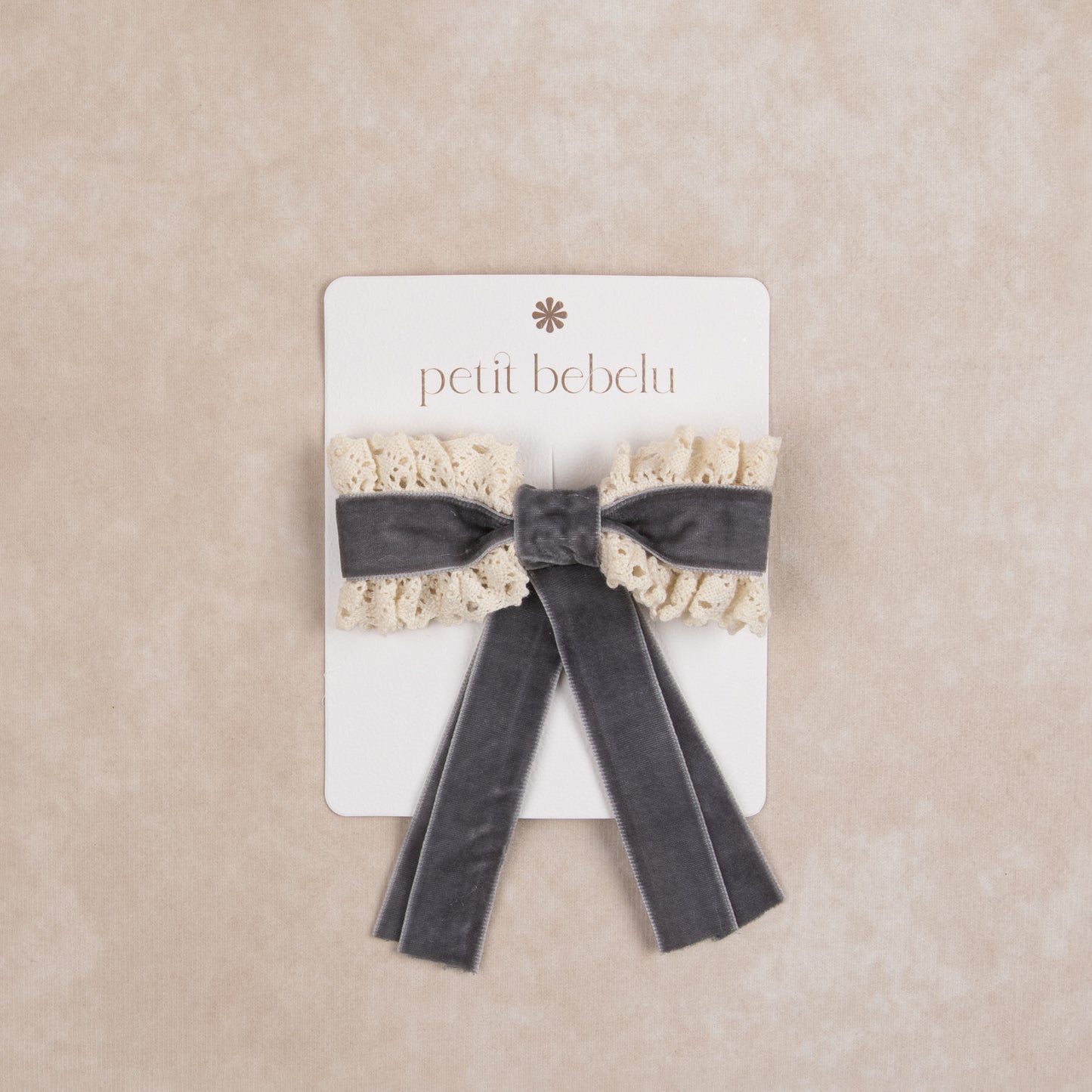 small velvet lace bow | gray
