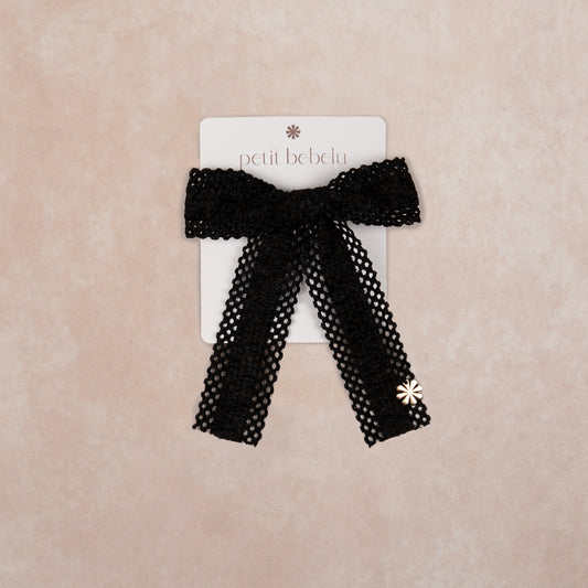 small lattice corduroy bow | black