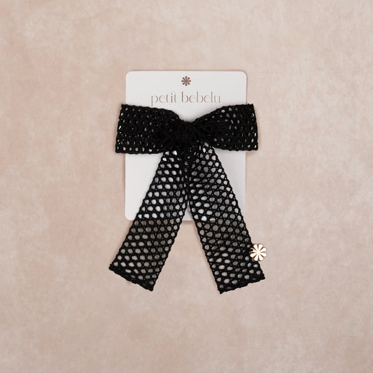 small net lace bow | black