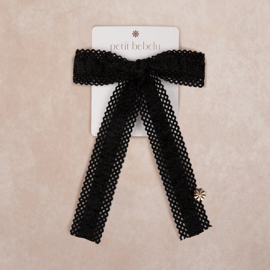 large lattice corduroy bow | black