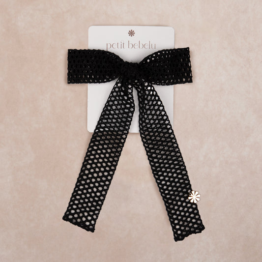 large net lace bow | black