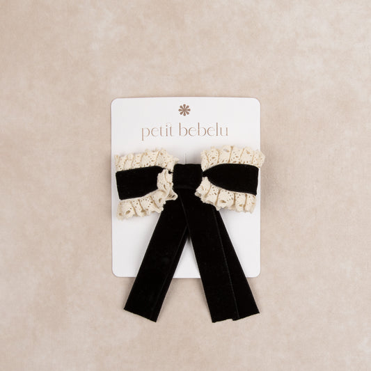 small velvet lace bow | black & cream